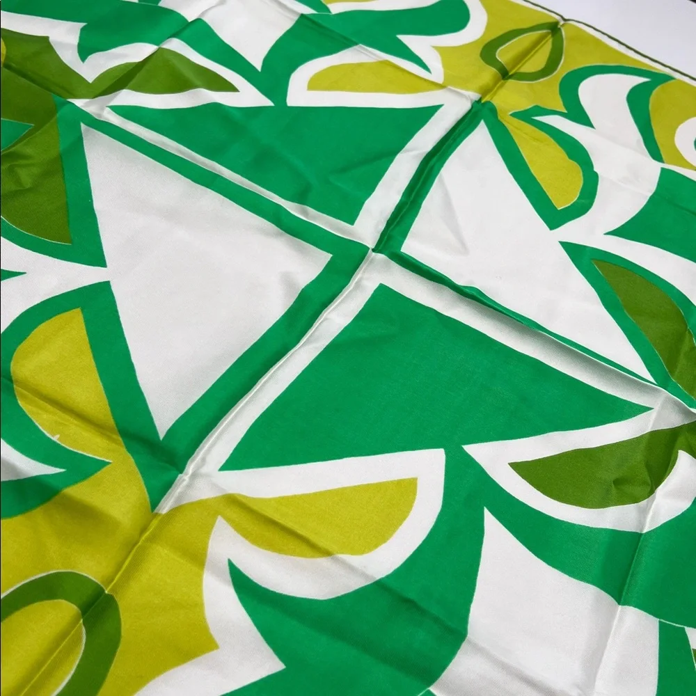 Vintage Vera Neumann geometric design neon greens and white 60’s scarf Japan